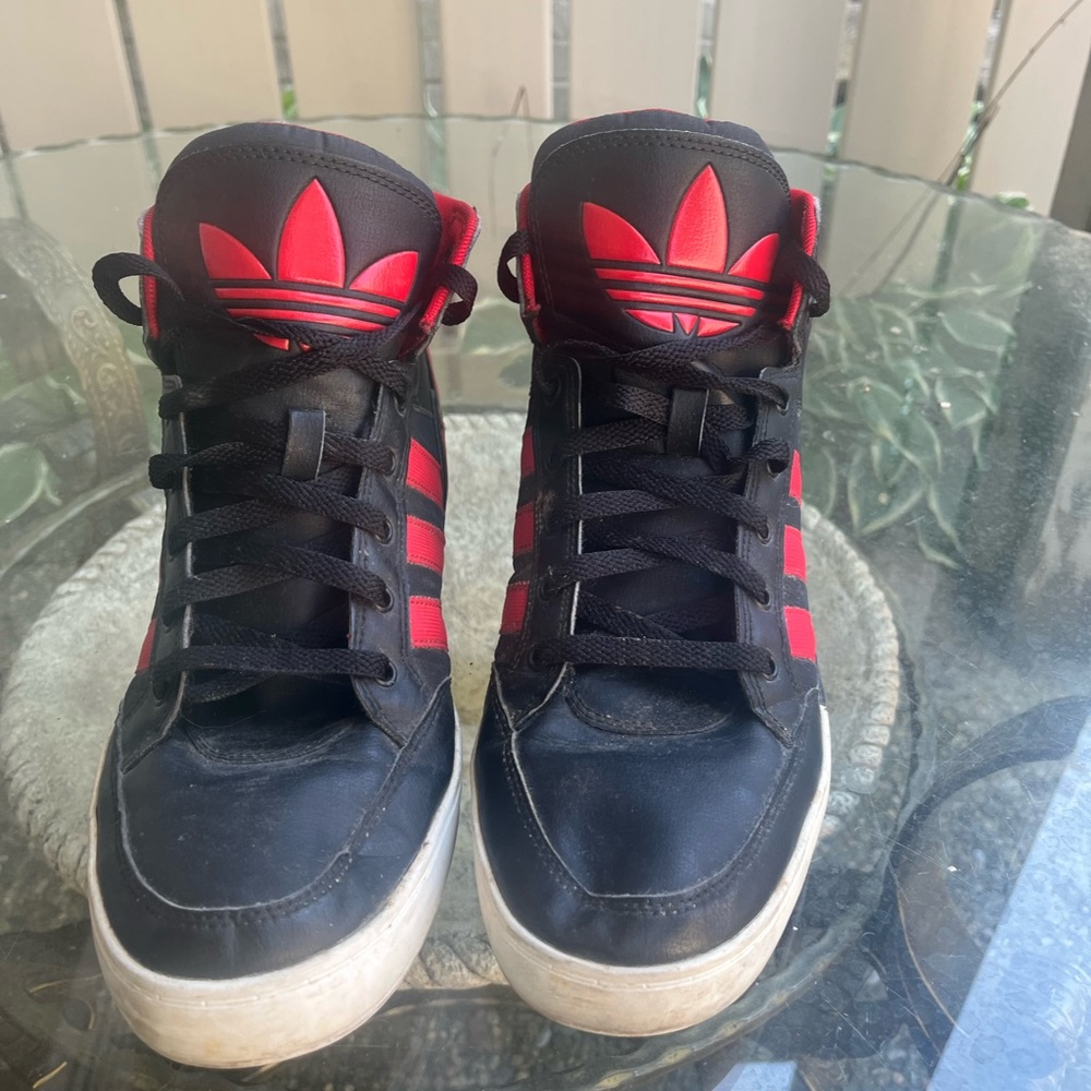 Worn out Adidas Black and Red High-Tops